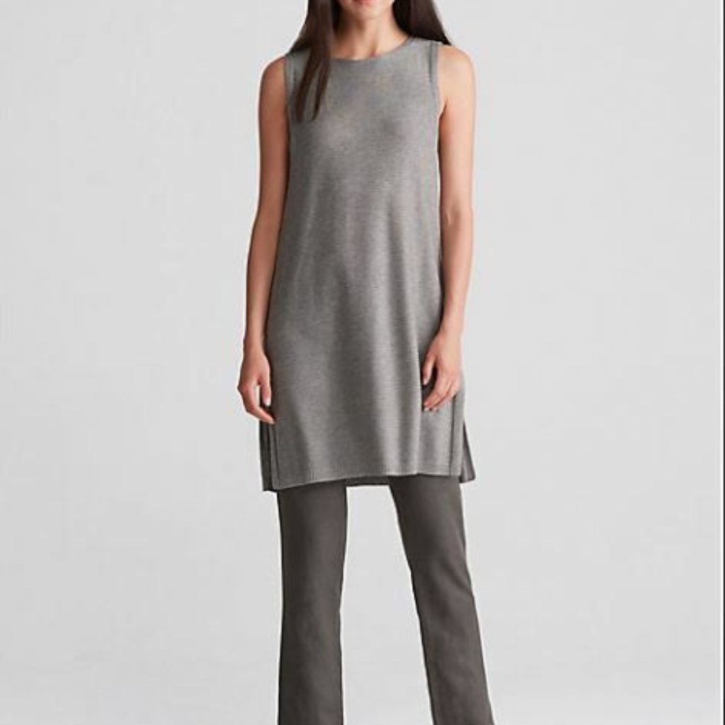 Nwt Eileen Fisher Ash Sleek Tencel/Merino Knit Bateau Neck Tunic
